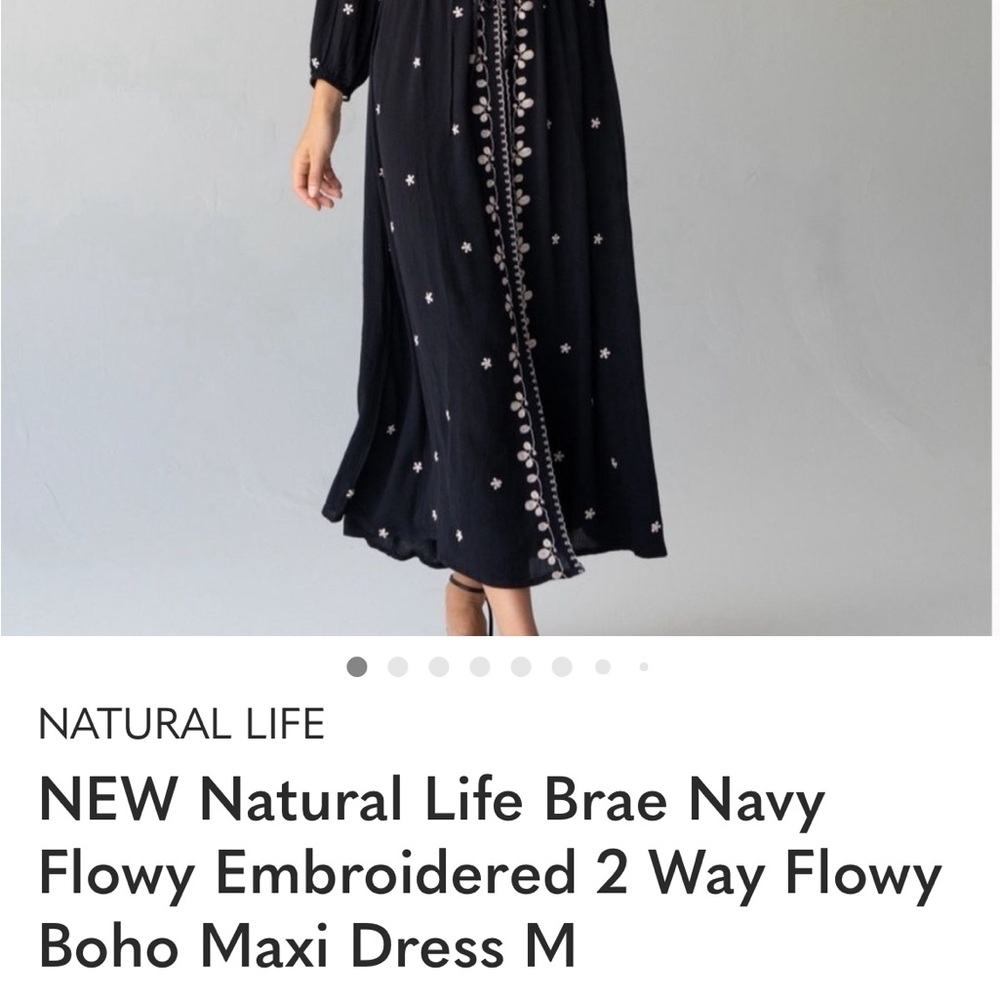 NATURAL LIFE Navy Maxi Dress, Duster, Embroidery, crunchy, - Picture 9 of 9